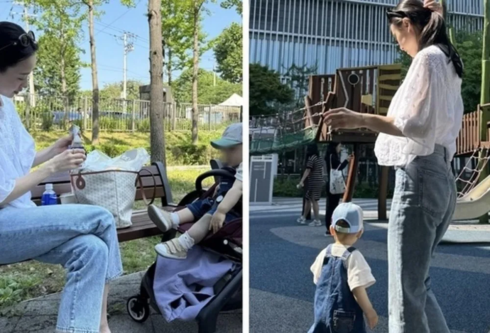 முன்னாள் ரிதம் ஜிம்னாஸ்டிக் வீராங்கனையான சன் இயோன் ஜே தனது மகனுடன் நகரத்தில் ஒரு நாளைப் பகிர்ந்து கொள்கிறார்