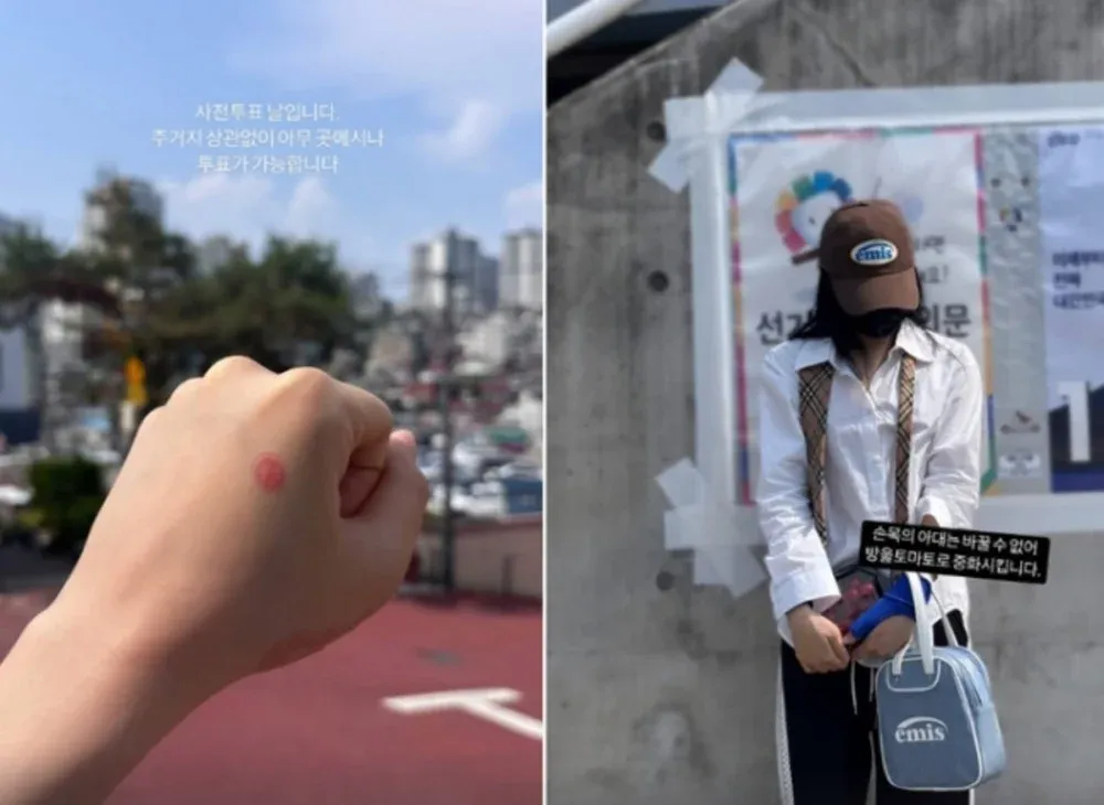 Il cantante Lee Chae Yeon blocca sensibilmente la controversia sui colori politici con una foto di voto anticipato